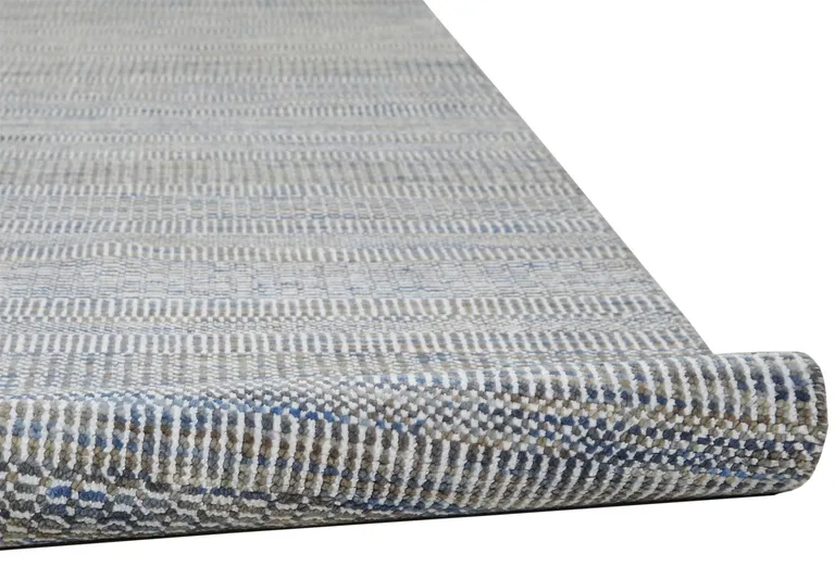 10' Silver Wool Striped Hand Knotted Runner Rug Photo 3