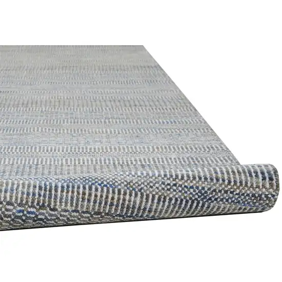 10' Silver Wool Striped Hand Knotted Runner Rug Photo 3