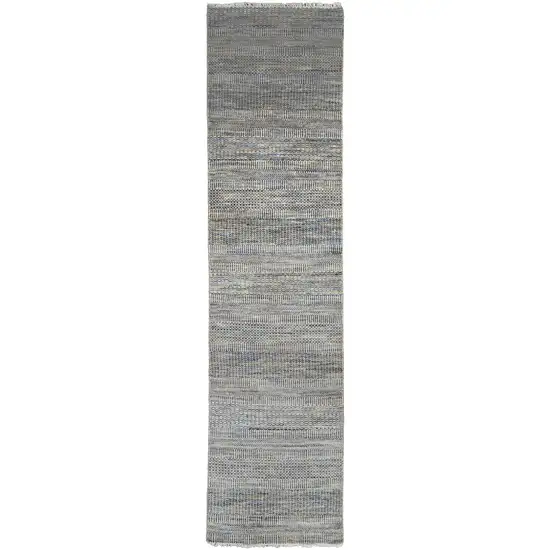 10' Silver Wool Striped Hand Knotted Runner Rug Photo 1