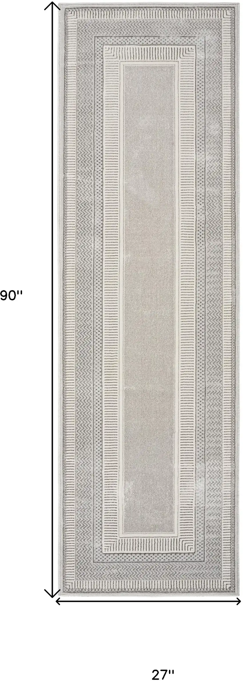 8' Silver and Ivory Geometric Non Skid Runner Rug Photo 3