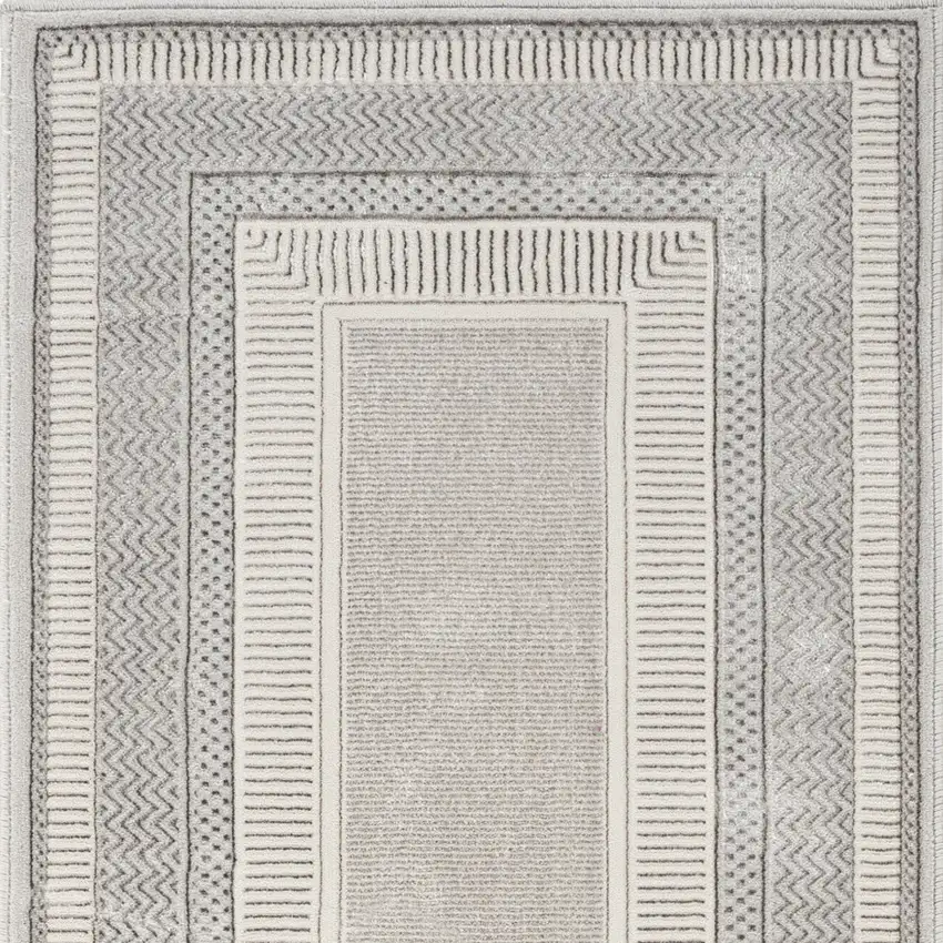 8' Silver and Ivory Geometric Non Skid Runner Rug Photo 8