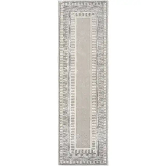 8' Silver and Ivory Geometric Non Skid Runner Rug Photo 1