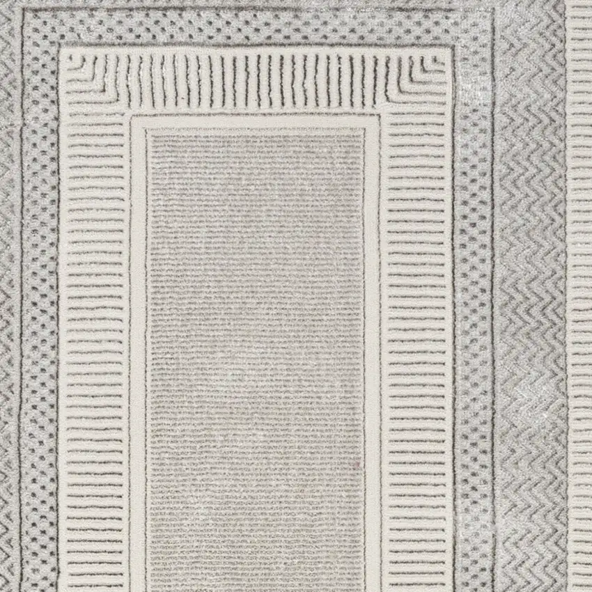 8' Silver and Ivory Geometric Non Skid Runner Rug Photo 7
