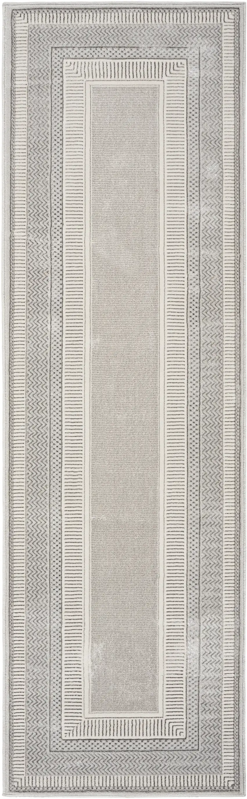8' Silver and Ivory Geometric Non Skid Runner Rug Photo 2