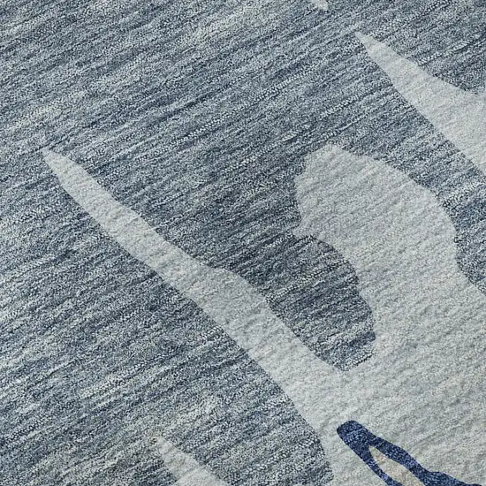 8' Sky Blue And Beige Abstract Washable Round Rug With UV Protection Photo 8