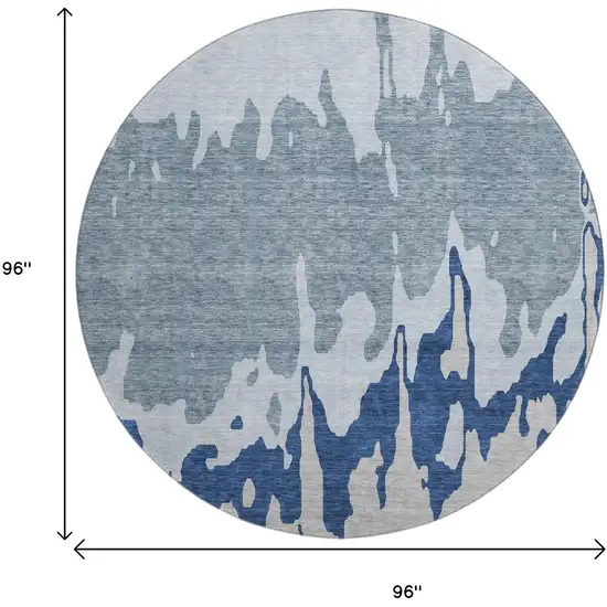 8' Sky Blue And Beige Abstract Washable Round Rug With UV Protection Photo 9