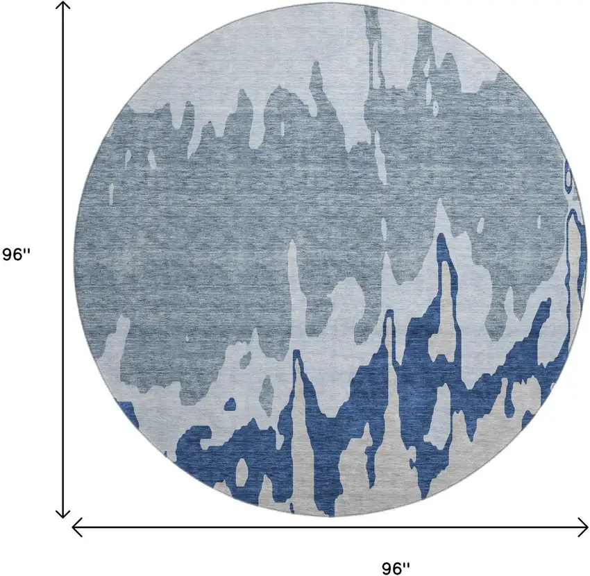 8' Sky Blue And Beige Abstract Washable Round Rug With UV Protection Photo 9