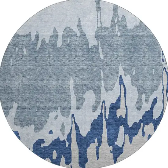 8' Sky Blue And Beige Abstract Washable Round Rug With UV Protection Photo 3