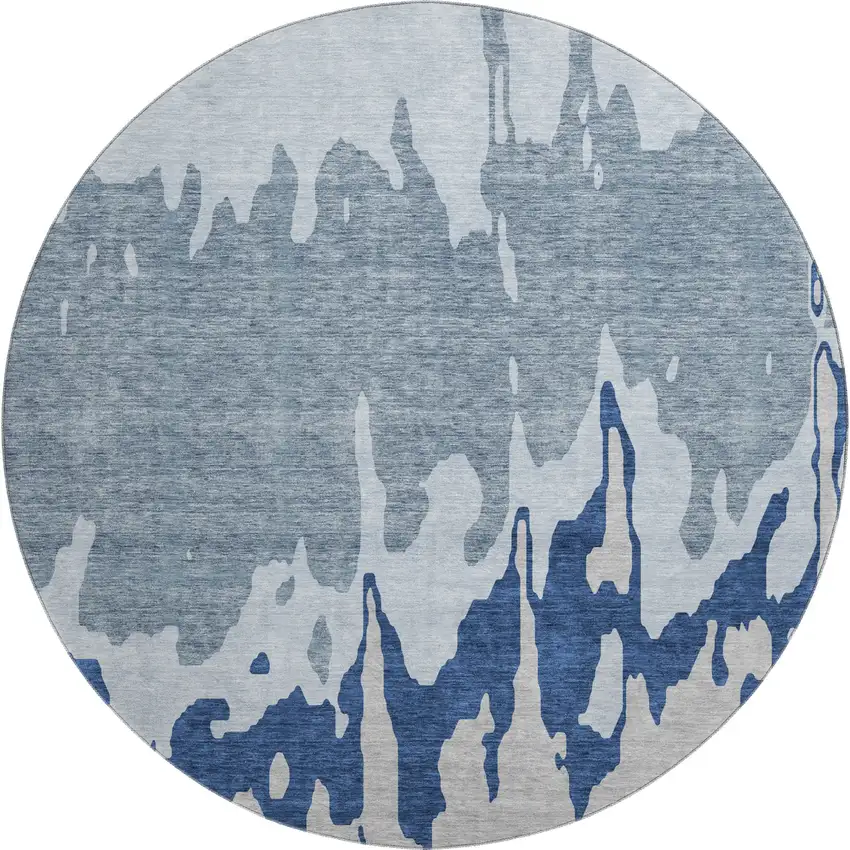 8' Sky Blue And Beige Abstract Washable Round Rug With UV Protection Photo 1