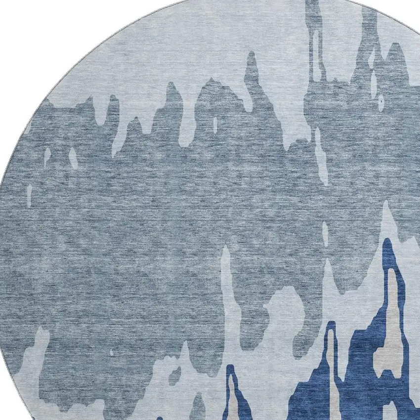 8' Sky Blue And Beige Abstract Washable Round Rug With UV Protection Photo 2