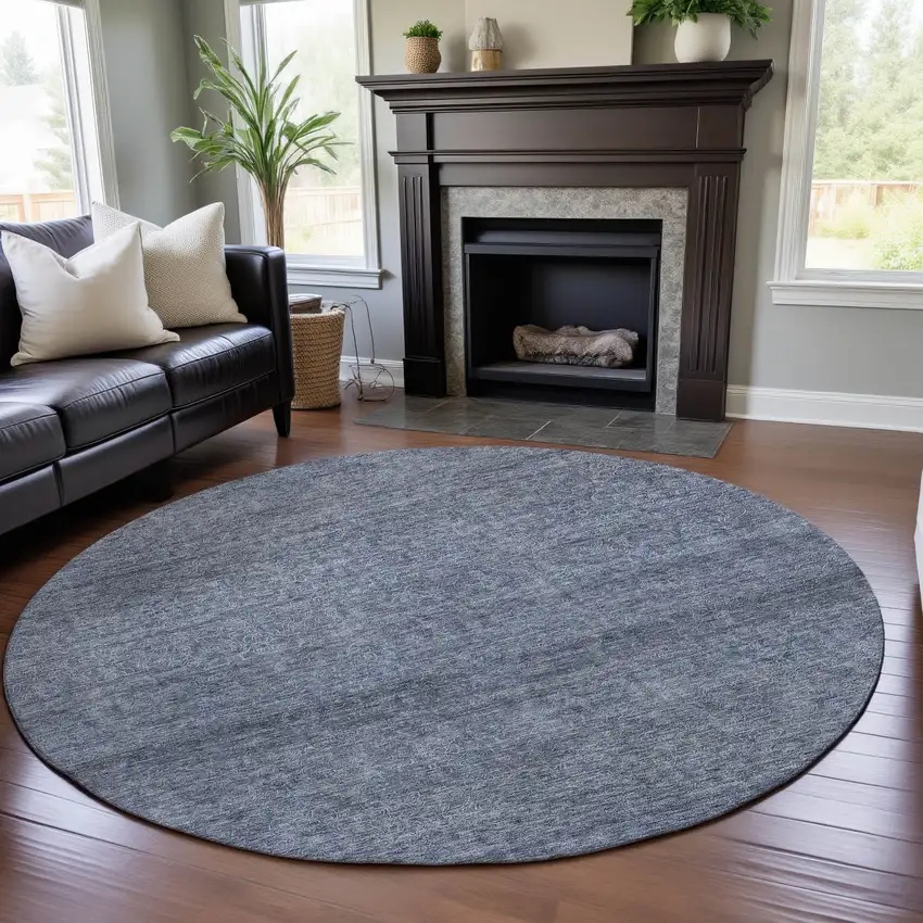 8' Sky Blue And Beige Abstract Washable Round Rug With UV Protection Photo 4