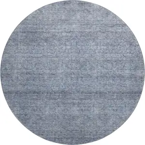 Photo of 8' Sky Blue And Beige Abstract Washable Round Rug With UV Protection
