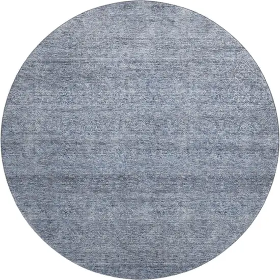 8' Sky Blue And Beige Abstract Washable Round Rug With UV Protection Photo 1