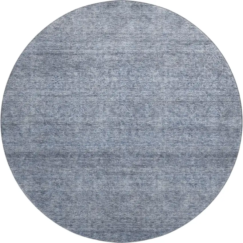 8' Sky Blue And Beige Abstract Washable Round Rug With UV Protection Photo 1