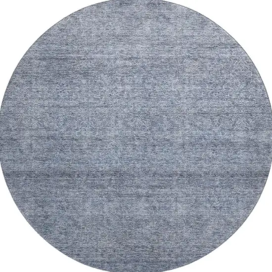 8' Sky Blue And Beige Abstract Washable Round Rug With UV Protection Photo 3