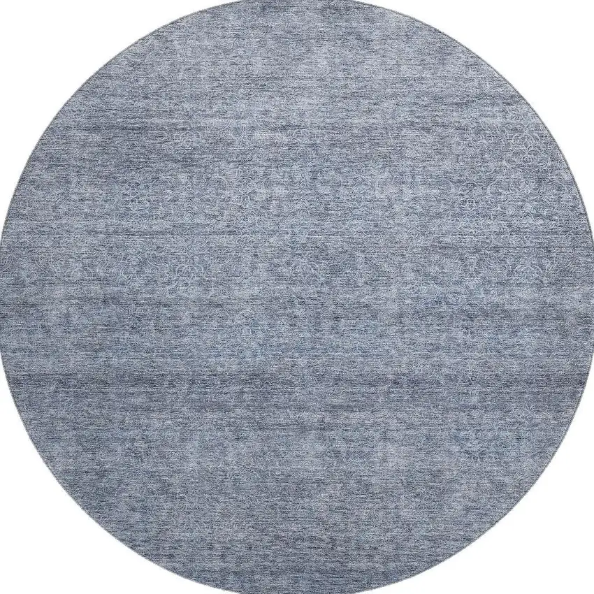 8' Sky Blue And Beige Abstract Washable Round Rug With UV Protection Photo 3