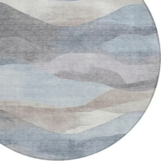 8' Sky Blue And Beige Round Abstract Washable Indoor Outdoor Area Rug Photo 9