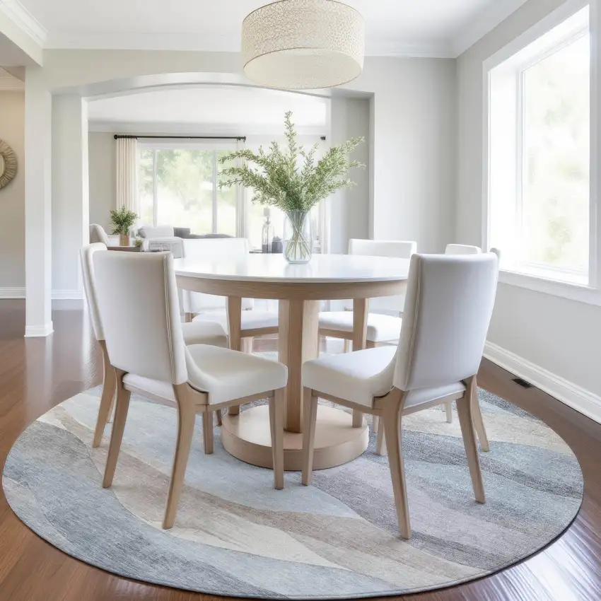 8' Sky Blue And Beige Round Abstract Washable Indoor Outdoor Area Rug Photo 7