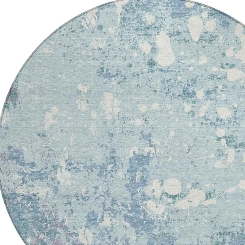 8' Sky Blue And Beige Round Abstract Washable Indoor Outdoor Area Rug Photo 5