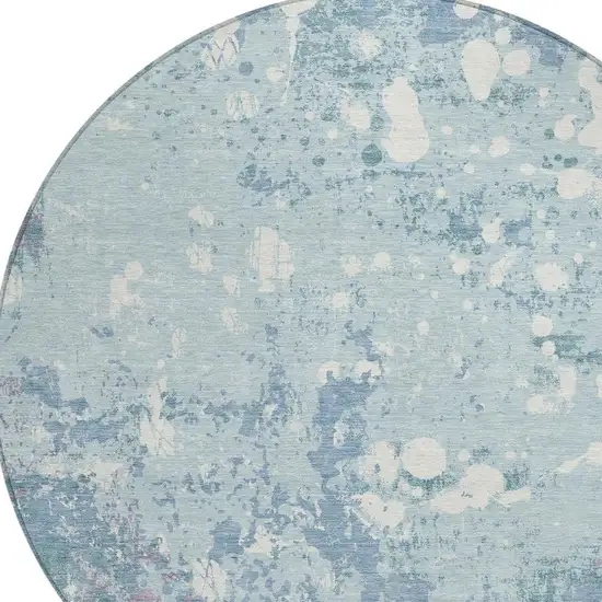 8' Sky Blue And Beige Round Abstract Washable Indoor Outdoor Area Rug Photo 5