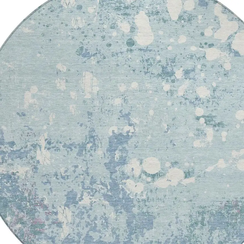 8' Sky Blue And Beige Round Abstract Washable Indoor Outdoor Area Rug Photo 4