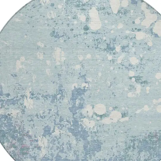 8' Sky Blue And Beige Round Abstract Washable Indoor Outdoor Area Rug Photo 4
