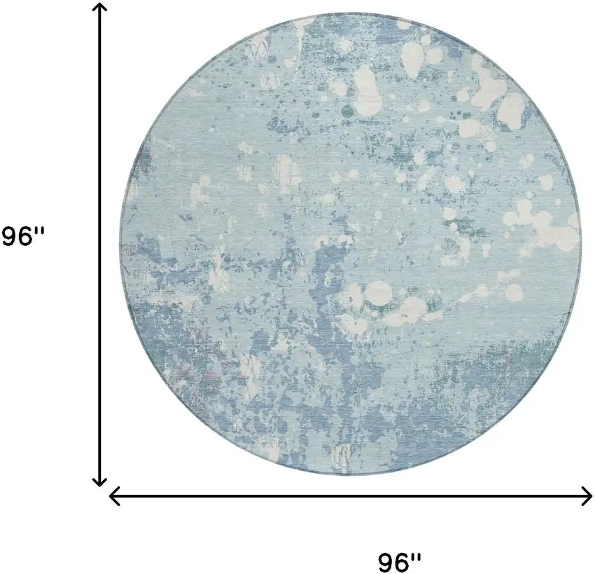 8' Sky Blue And Beige Round Abstract Washable Indoor Outdoor Area Rug Photo 8