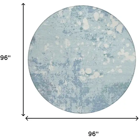8' Sky Blue And Beige Round Abstract Washable Indoor Outdoor Area Rug Photo 8