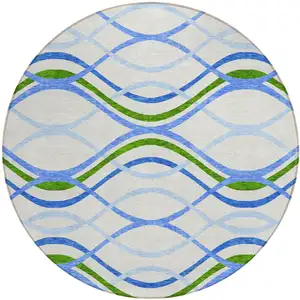 Photo of 8' Sky Blue And Beige Round Abstract Washable Indoor Outdoor Area Rug