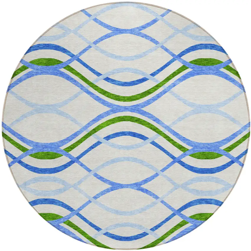 8' Sky Blue And Beige Round Abstract Washable Indoor Outdoor Area Rug Photo 1