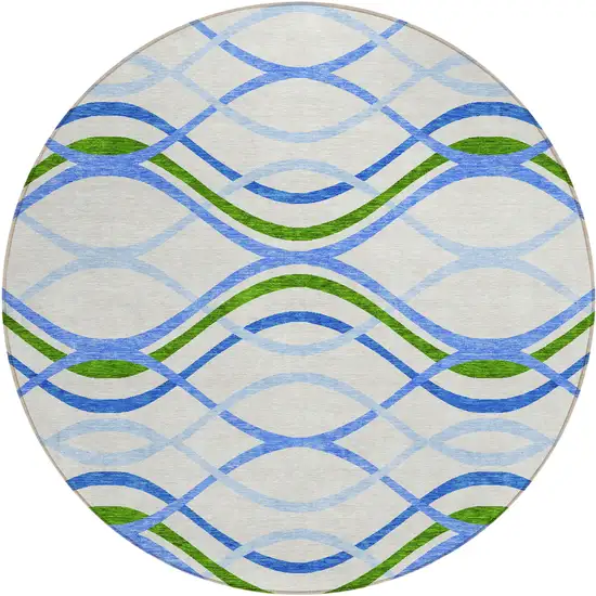 8' Sky Blue And Beige Round Abstract Washable Indoor Outdoor Area Rug Photo 1