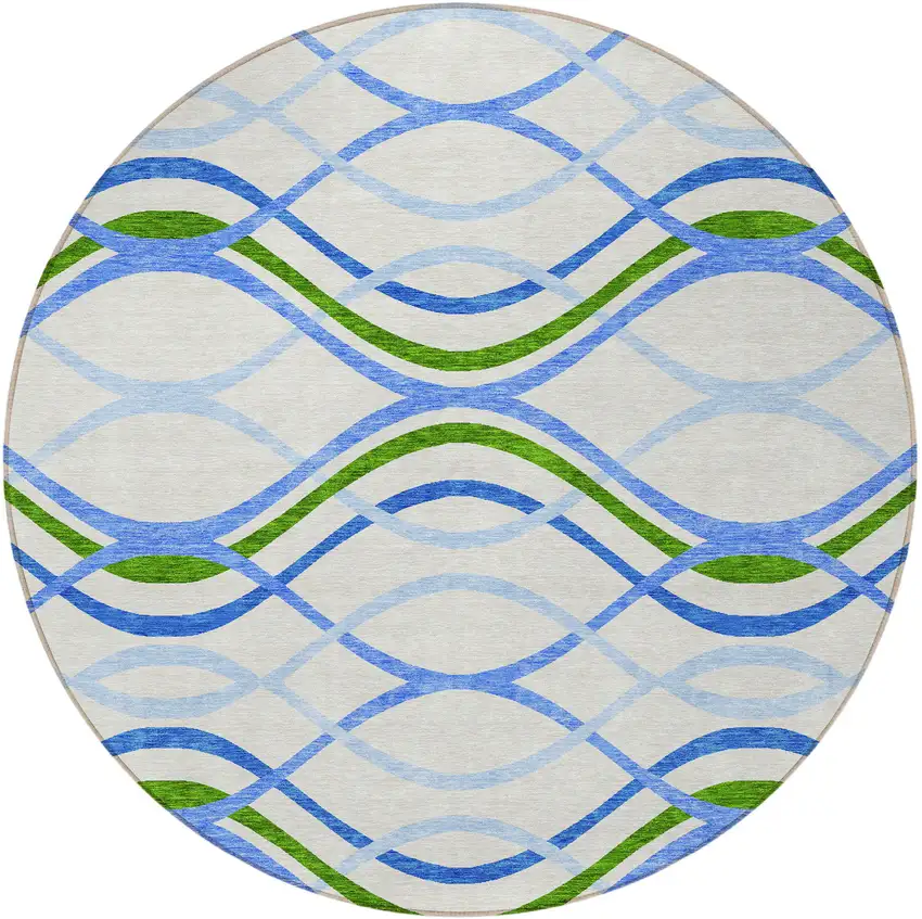 8' Sky Blue And Beige Round Abstract Washable Indoor Outdoor Area Rug Photo 4