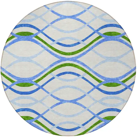 8' Sky Blue And Beige Round Abstract Washable Indoor Outdoor Area Rug Photo 4
