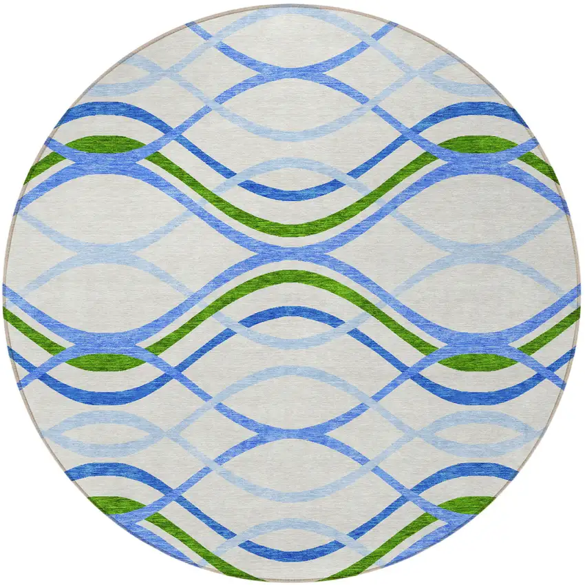 8' Sky Blue And Beige Round Abstract Washable Indoor Outdoor Area Rug Photo 4