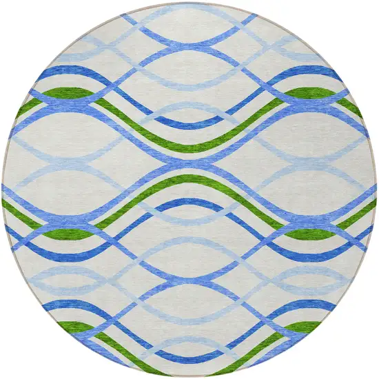 8' Sky Blue And Beige Round Abstract Washable Indoor Outdoor Area Rug Photo 4