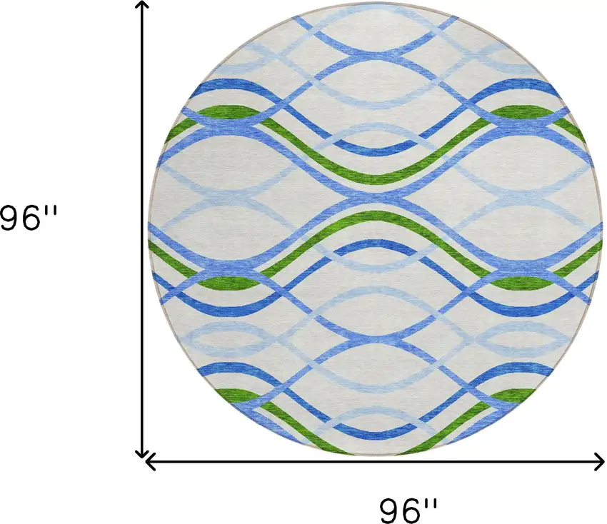 8' Sky Blue And Beige Round Abstract Washable Indoor Outdoor Area Rug Photo 7
