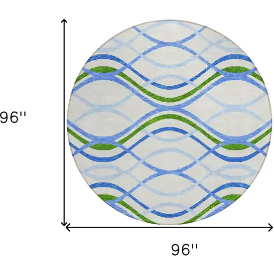 8' Sky Blue And Beige Round Abstract Washable Indoor Outdoor Area Rug Photo 7
