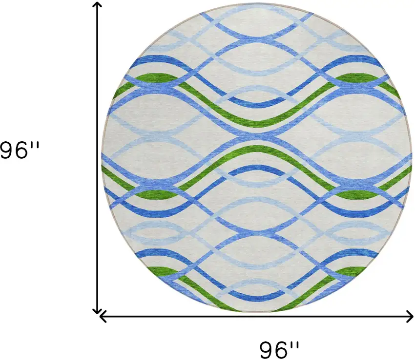 8' Sky Blue And Beige Round Abstract Washable Indoor Outdoor Area Rug Photo 7