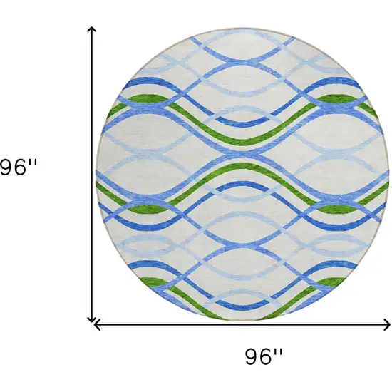 8' Sky Blue And Beige Round Abstract Washable Indoor Outdoor Area Rug Photo 7