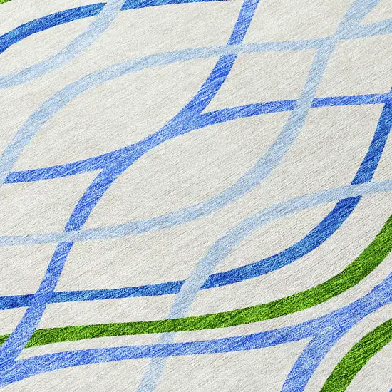 8' Sky Blue And Beige Round Abstract Washable Indoor Outdoor Area Rug Photo 8