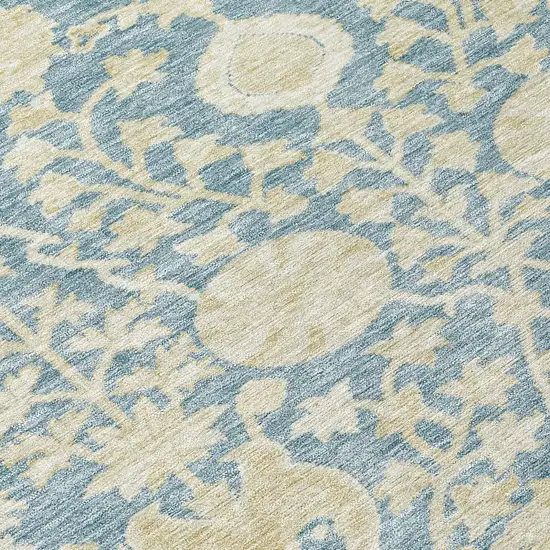 8' Sky Blue And Beige Round Floral Washable Indoor Outdoor Area Rug Photo 9