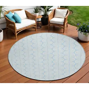 Photo of 8' Sky Blue And Beige Round Ogee Washable Indoor Outdoor Area Rug