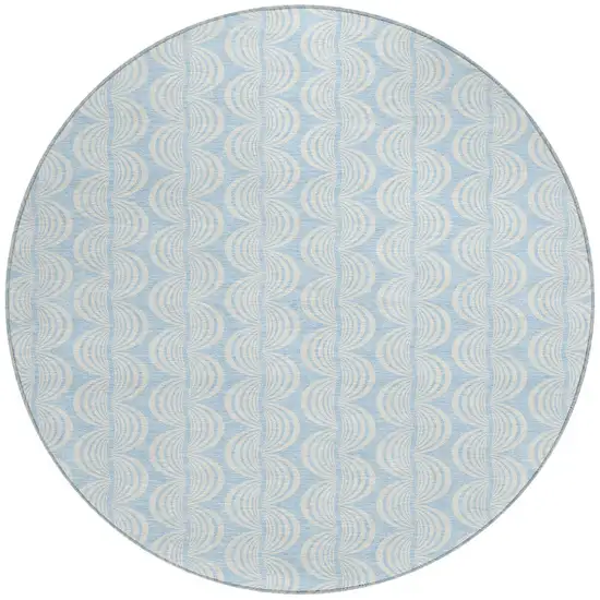 8' Sky Blue And Beige Round Ogee Washable Indoor Outdoor Area Rug Photo 6