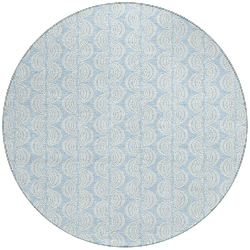 8' Sky Blue And Beige Round Ogee Washable Indoor Outdoor Area Rug Photo 6
