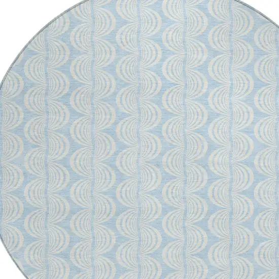 8' Sky Blue And Beige Round Ogee Washable Indoor Outdoor Area Rug Photo 5