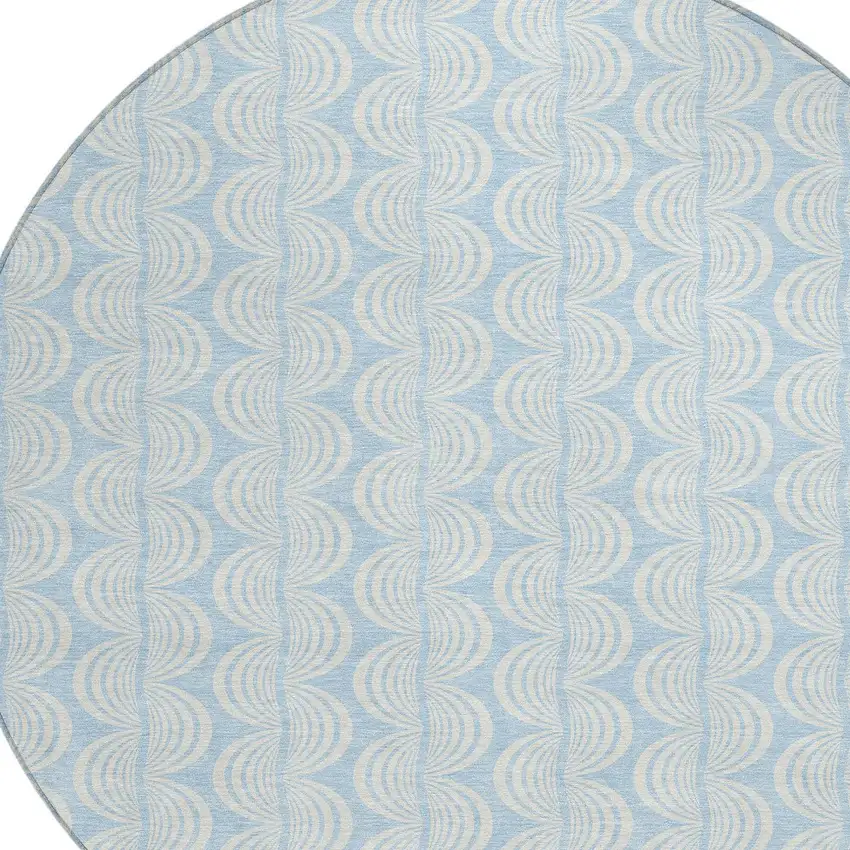 8' Sky Blue And Beige Round Ogee Washable Indoor Outdoor Area Rug Photo 5