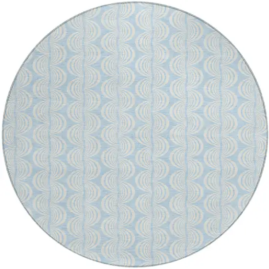 8' Sky Blue And Beige Round Ogee Washable Indoor Outdoor Area Rug Photo 2
