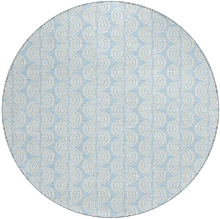 8' Sky Blue And Beige Round Ogee Washable Indoor Outdoor Area Rug Photo 2
