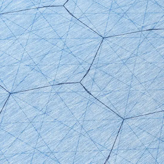 8' Sky Blue And Black Round Geometric Washable Indoor Outdoor Area Rug Photo 8