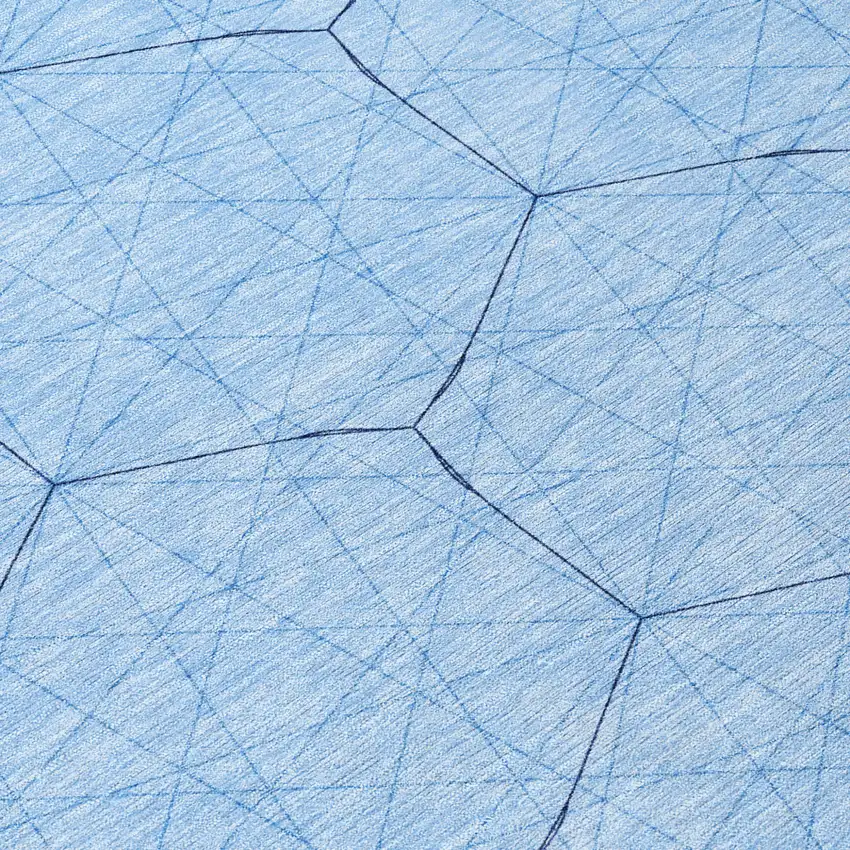 8' Sky Blue And Black Round Geometric Washable Indoor Outdoor Area Rug Photo 8